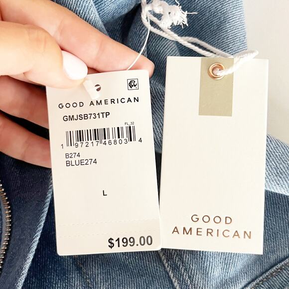 Good American Fit For Success Short Sleeve Bootcut Denim Jumpsuit Blue L - Picture 2 of 9